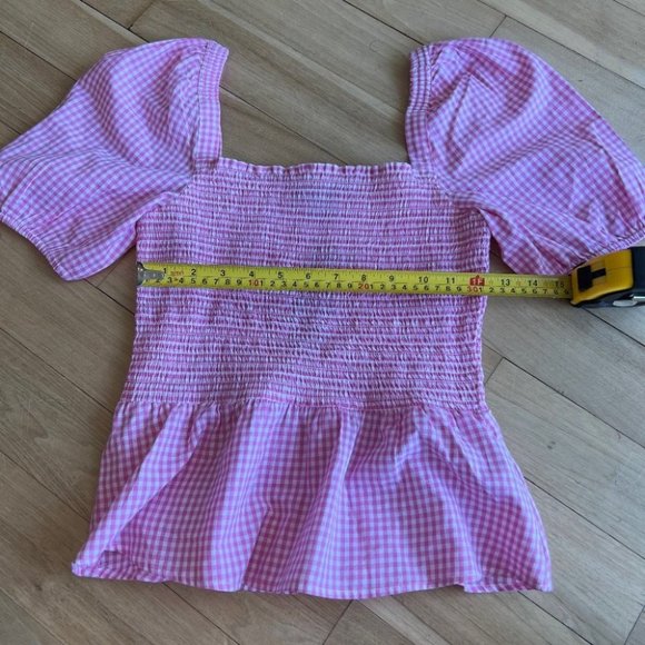 NWT French Connection gingham Artina SS Smocked Top - Picture 7 of 8